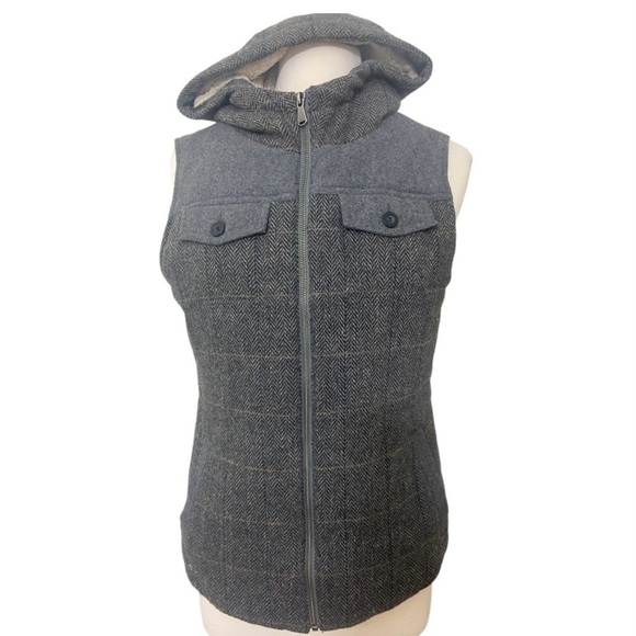 Prana Ava Womens Vest Gray Herringbone Wool Sherpa Hood Full Front Zipper MEDIUM - Picture 3 of 14